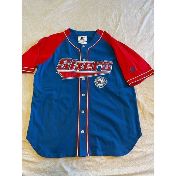 76ers Size 2XL Philadelphia Baseball Jersey Starter Iverson Blue Red - Picture 1 of 5